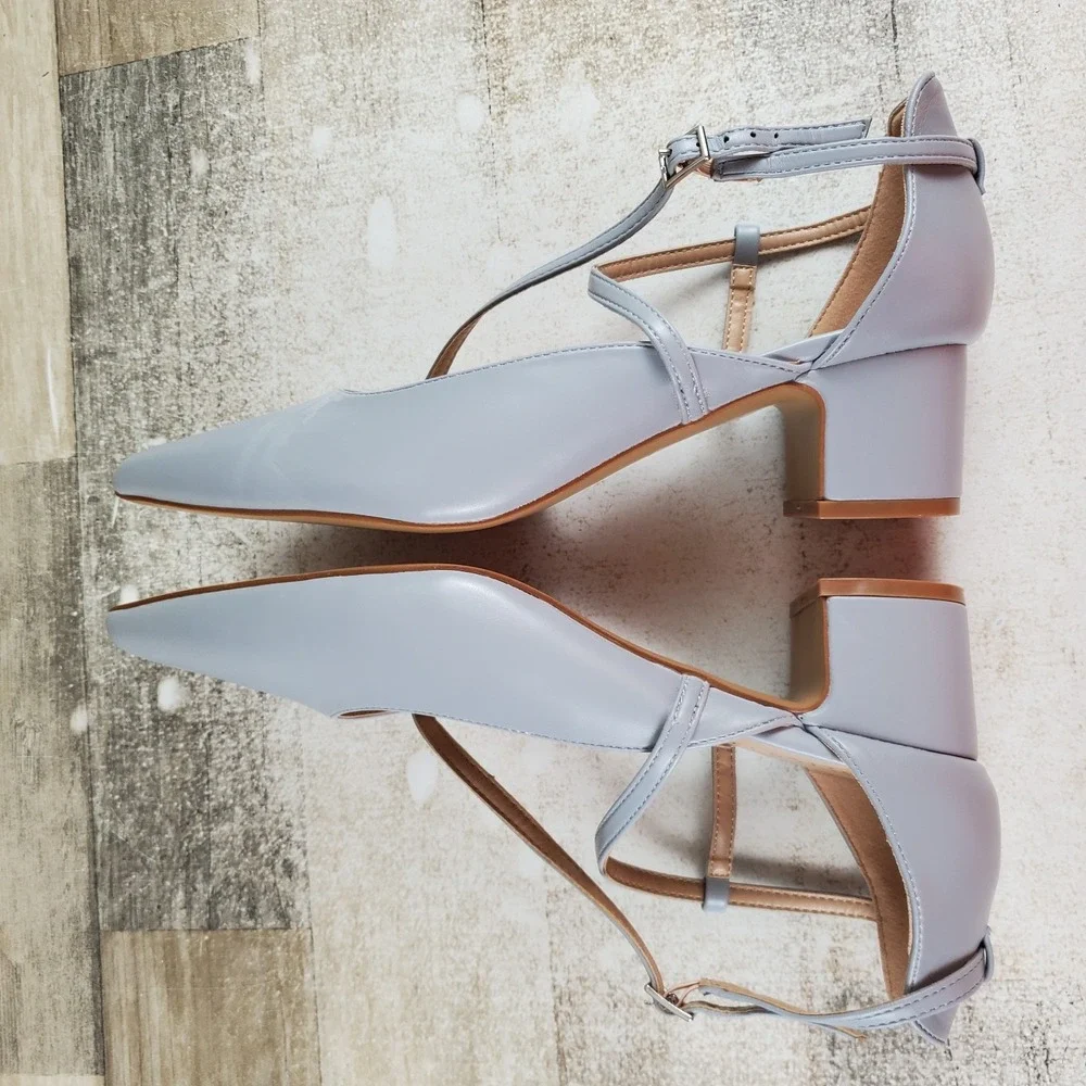 Journee Collection Galvinn Womens Crisscross Pump Sz 9 Light Blue Vegan Leather